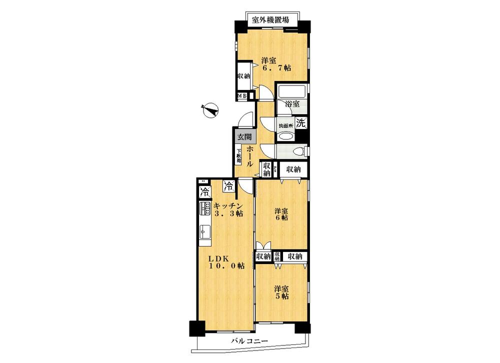 Floor plan. 3LDK, Price 33,900,000 yen, Occupied area 71.11 sq m , Balcony area 5.96 sq m      ■ Floor plan drawings ● is a beautiful room with a white and a black-based. If you open the partition of LDK, As a broad space, Changes in the space of relaxation.