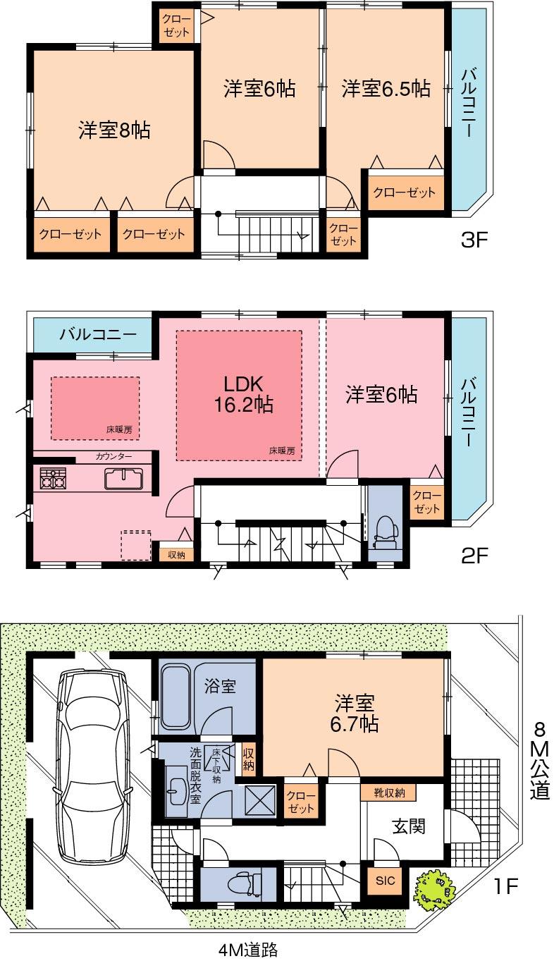 Floor plan. 49,800,000 yen, 4LDK, Land area 73.12 sq m , Building area 140.76 sq m 4LDK + built-in garage