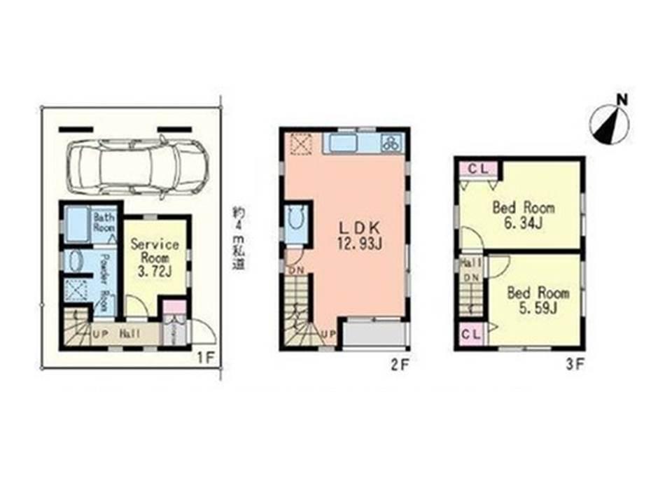 Floor plan. 28.8 million yen, 3LDK, Land area 43.91 sq m , Building area 73.64 sq m