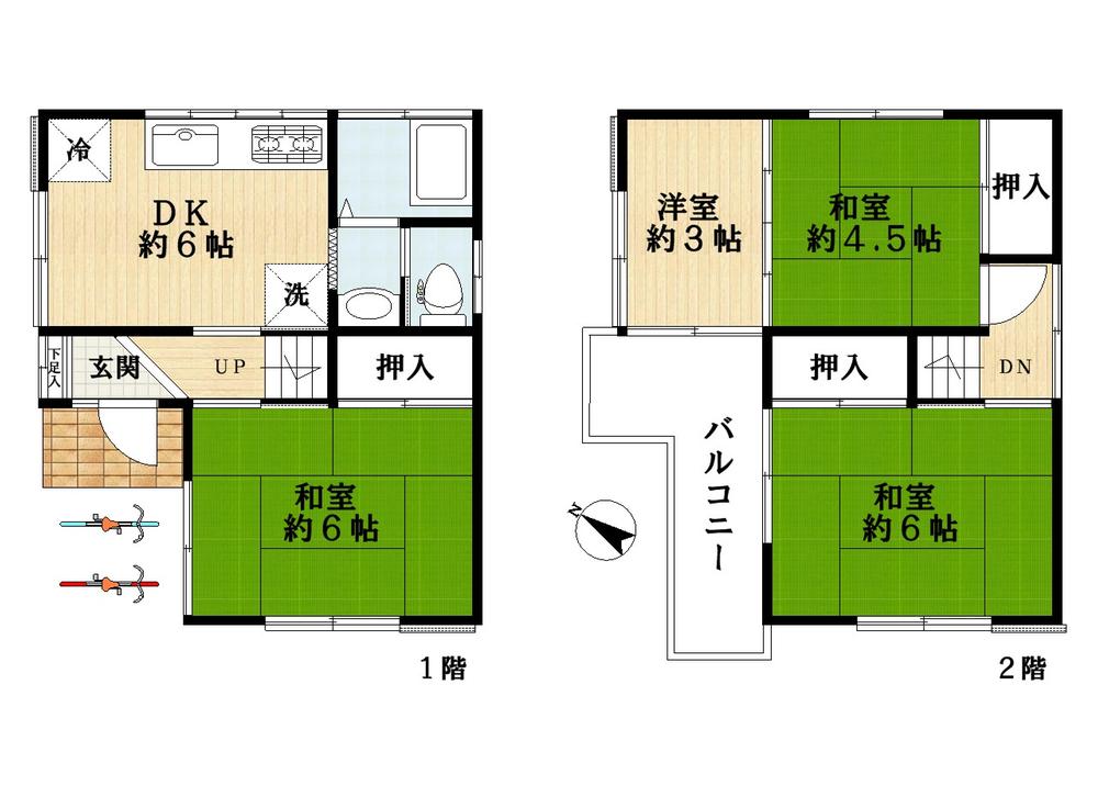 Floor plan. 13 million yen, 4DK, Land area 48.88 sq m , Building area 61.9 sq m      ■ Floor Plan ● 4DK of enhancement, Mother of washing also a great help on the balcony spacious