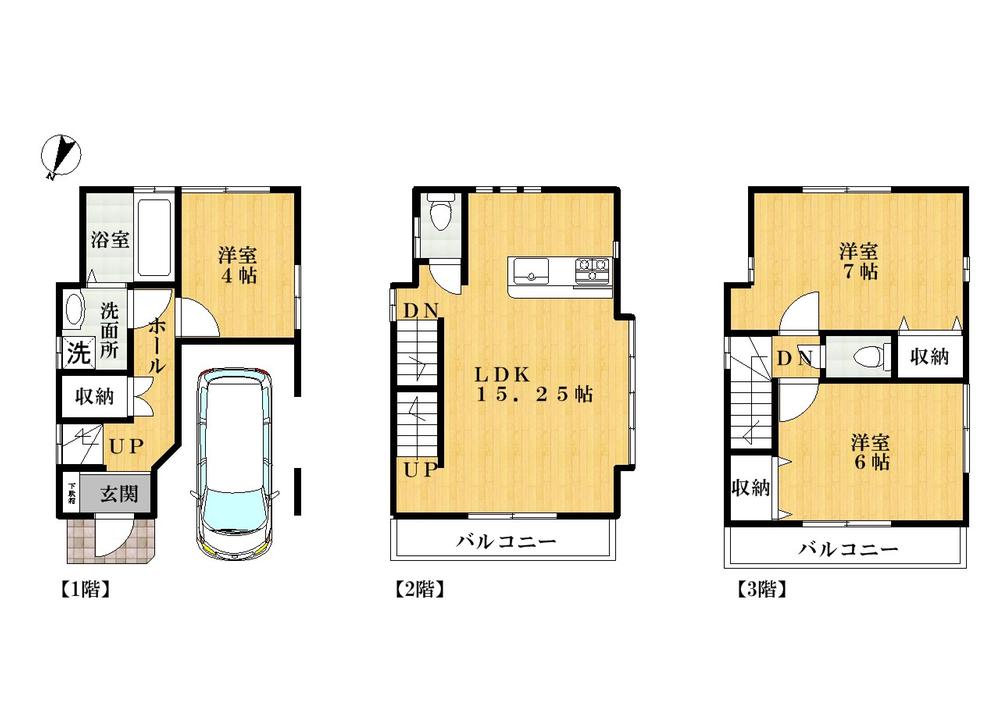 Floor plan. 38,800,000 yen, 3LDK, Land area 50.34 sq m , Building area 87.37 sq m     ■ Garage with Listing to a floor plan drawing ● 3-storey