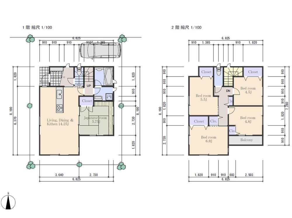 Building plan example (floor plan). Building plan (first floor: 48.44.27 sq m , Second floor: 49.27 sq m)