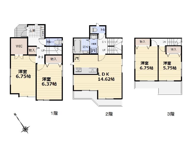 Floor plan. (E Building), Price 54,500,000 yen, 3LDK+S, Land area 70.04 sq m , Building area 100.6 sq m
