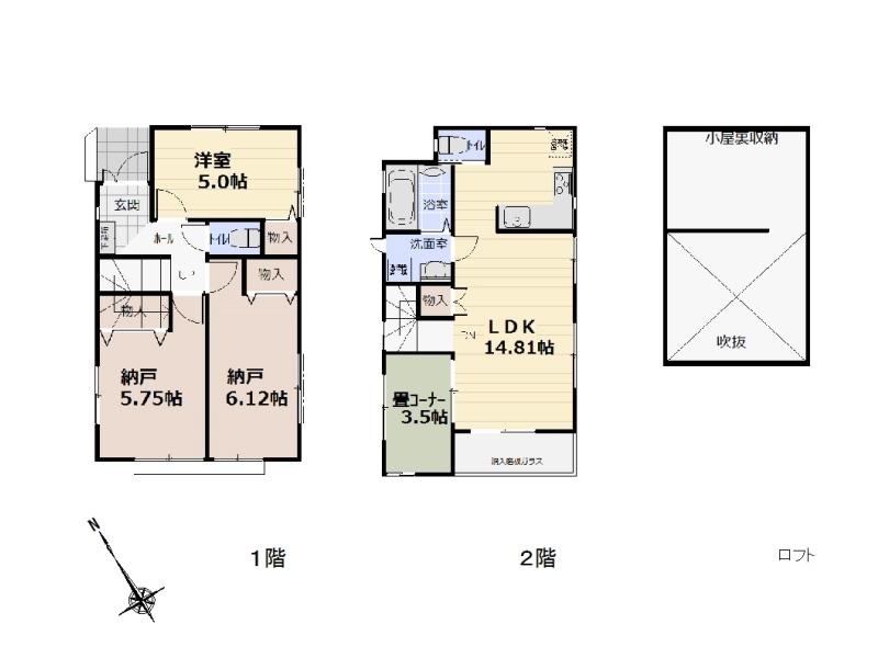 Floor plan. (G Building), Price 50,800,000 yen, 1LDK+2S, Land area 74.88 sq m , Building area 79.8 sq m