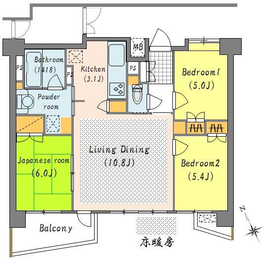 Floor plan. 3LDK, Price 29,800,000 yen, Footprint 65.7 sq m , Balcony area 5.45 sq m Square type of day well bright room! !