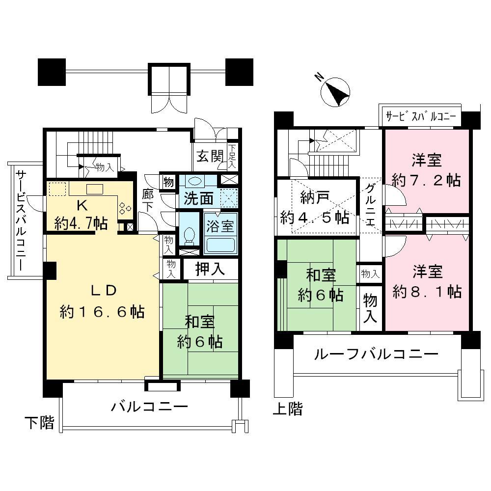 Floor plan. 4LDK, Price 43 million yen, Footprint 134.85 sq m , Balcony area 12.26 sq m