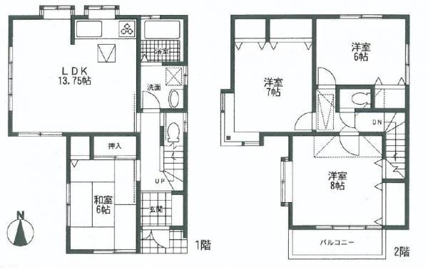 Floor plan. 36,800,000 yen, 4LDK, Land area 84.4 sq m , Building area 97.5 sq m