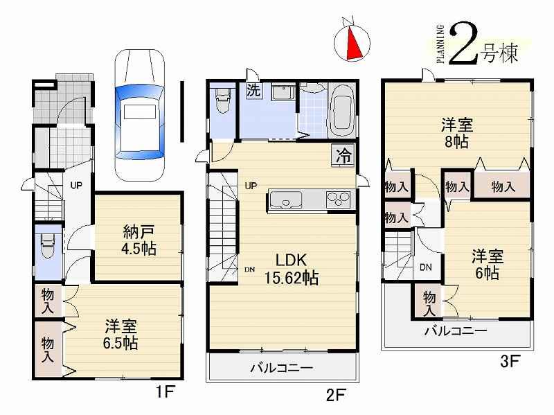 Floor plan. (Building 2), Price 39,800,000 yen, 3LDK+S, Land area 70.4 sq m , Building area 98.95 sq m