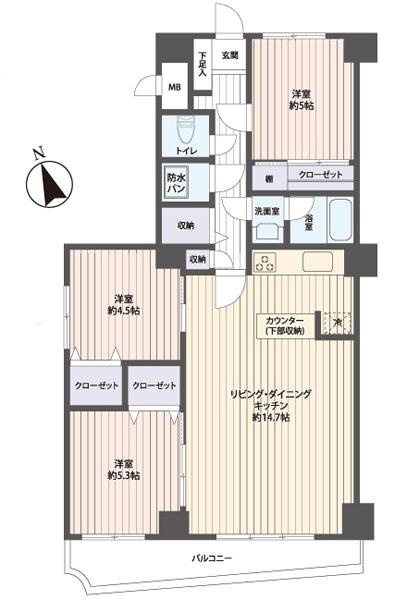 Floor plan. 3LDK, Price 22,800,000 yen, Footprint 71.6 sq m , Balcony area 7.34 sq m