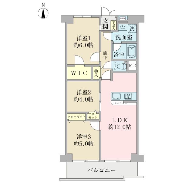 Floor plan. 3LDK, Price 26,900,000 yen, Occupied area 61.11 sq m Floor
