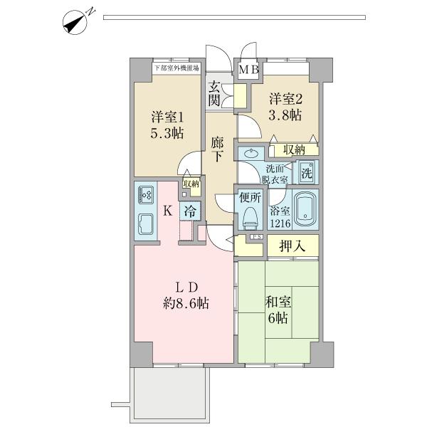 Floor plan. 3LDK, Price 26,800,000 yen, Occupied area 58.29 sq m , Balcony area 4.32 sq m