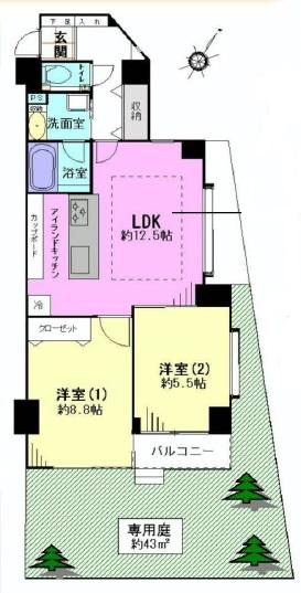 Floor plan. 2LDK, Price 25,800,000 yen, Occupied area 65.21 sq m , Balcony area 4.05 sq m