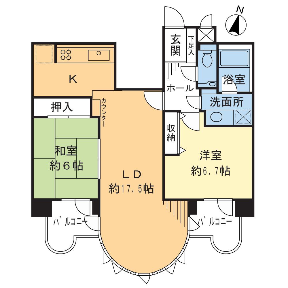 Floor plan. 2LDK, Price 22.5 million yen, Footprint 68.2 sq m , Balcony area 7.01 sq m