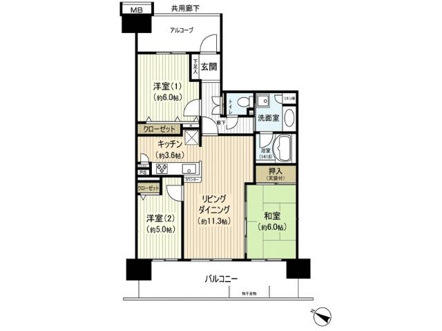 Floor plan. 3LDK, Price 30,800,000 yen, Occupied area 72.78 sq m , Balcony area 14.4 sq m