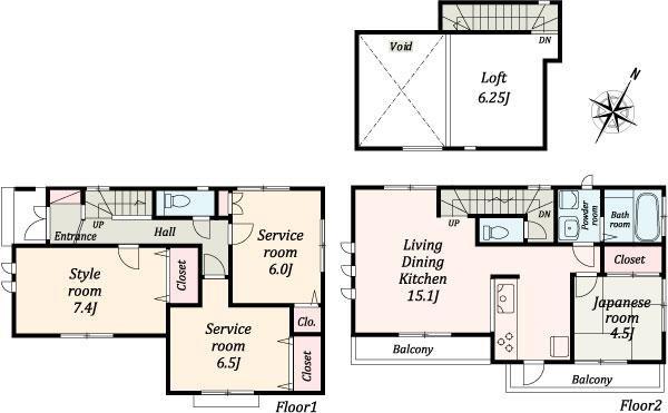 Floor plan. 44,800,000 yen, 2LDK+2S, Land area 84.5 sq m , Building area 93.97 sq m