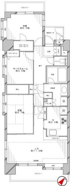 Floor plan. 2LDK+S, Price 35,800,000 yen, Occupied area 75.14 sq m , Balcony area 11.85 sq m