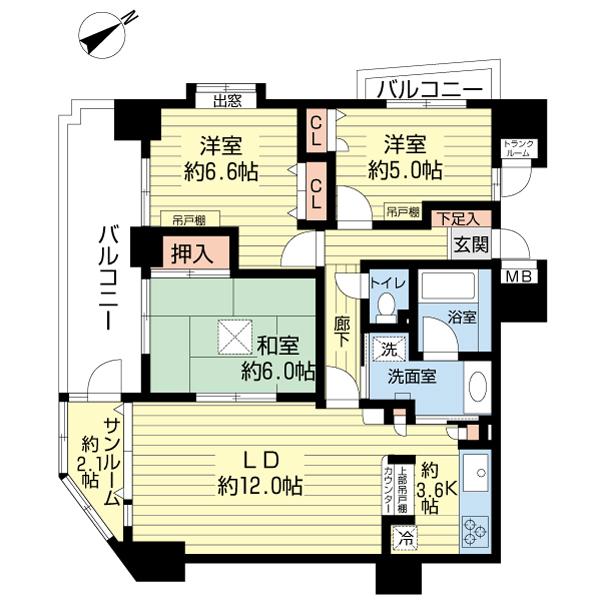 Floor plan. 3LDK, Price 31.5 million yen, Occupied area 76.55 sq m , Balcony area 12.96 sq m Floor