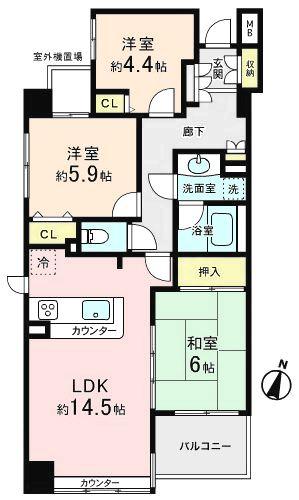 Floor plan. 3LDK, Price 30,800,000 yen, Occupied area 72.41 sq m , Balcony area 4.6 sq m floor plan