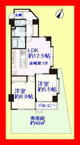 Floor plan. 2LDK, Price 25,800,000 yen, Occupied area 65.21 sq m , Balcony area 4.05 sq m 1 floor of a private garden with