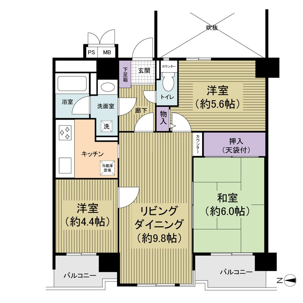 Floor plan. 3LDK, Price 17.8 million yen, Footprint 61.2 sq m , Easy-to-use floor plan of the balcony area 6.27 sq m cubic plan