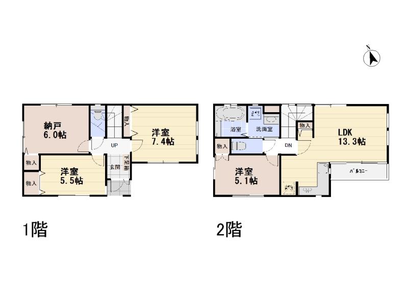 Floor plan. 38,800,000 yen, 2LDK + 2S (storeroom), Land area 74.2 sq m , Building area 86.89 sq m