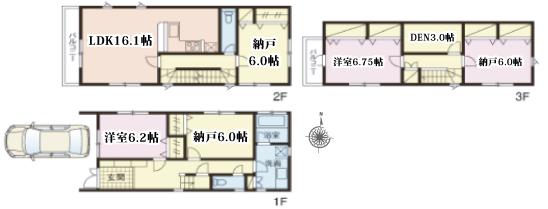 Floor plan. (A Building), Price 51,800,000 yen, 2LDK+3S, Land area 84.16 sq m , Building area 133.87 sq m