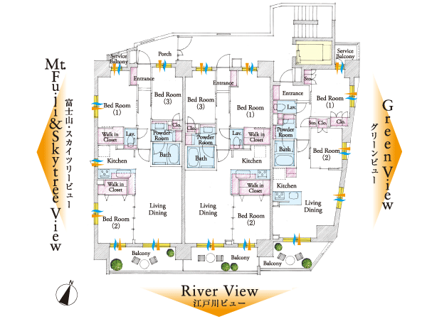 Buildings and facilities. Is the view rich location to spread low-rise residential House center. Edogawa and Mount Fuji from the upper floors, The summer also you can see the fireworks.  ※ Views from each room is different by rank, There is also a dwelling unit which is not visible.  ※ Dwelling unit layout conceptual diagram