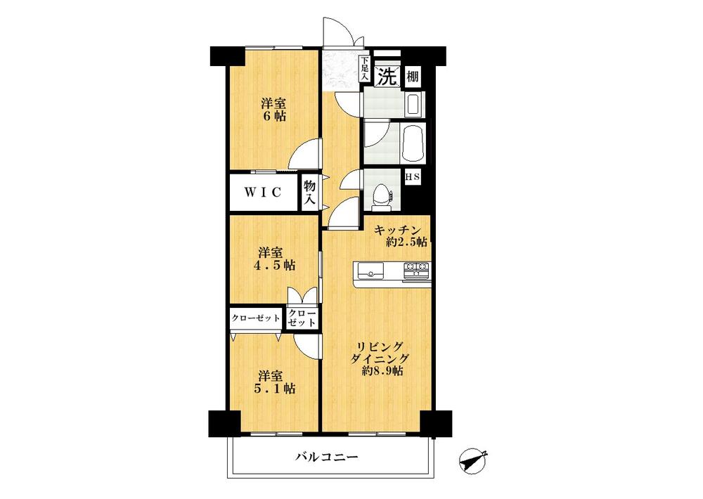 Floor plan. 3LDK, Price 29,900,000 yen, Occupied area 63.28 sq m , Balcony area 7.84 sq m     ■ Floor Plan ● station near the prime location property.