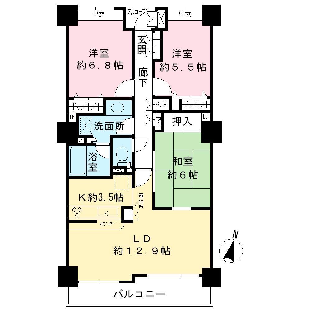 Floor plan. 3LDK, Price 45,800,000 yen, Occupied area 77.85 sq m , Balcony area 8.49 sq m