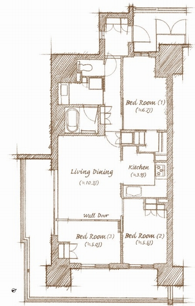 D type 3LDK+WIC Occupied area / 74.64 sq m  Balcony area / 23.70 sq m   ※ WIC = walk-in closet