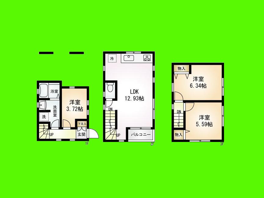 Floor plan. 28.8 million yen, 2LDK + S (storeroom), Land area 43.94 sq m , It can be used as building area 73.64 sq m 3LDK