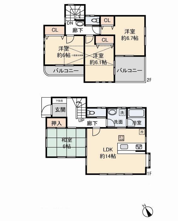 Floor plan. 42,800,000 yen, 4LDK, Land area 106.3 sq m , Building area 95.2 sq m