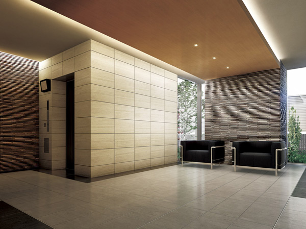 Shared facilities.  [Entrance Hall Rendering CG] In texture of different tile, Feel the sophistication and peace. In private to visitors, Dramatizing your life field.  ※ In fact a somewhat different in those drawn on the basis of the drawings.