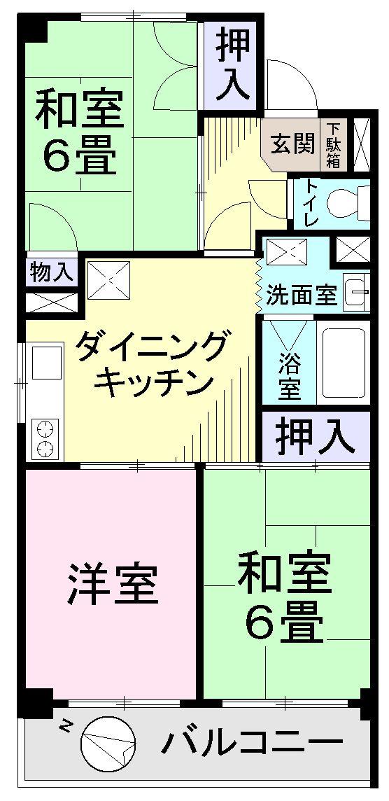 Floor plan. 3DK, Price 13.8 million yen, Footprint 54 sq m , Balcony area 6.48 sq m