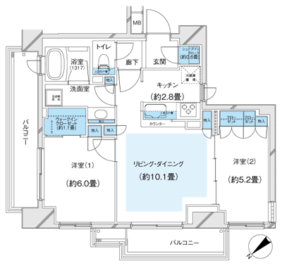 Floor: 2LDK + WIC + SIC, the occupied area: 56.74 sq m, Price: 34,980,000 yen, now on sale