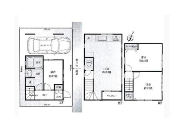 Floor plan. 28.8 million yen, 3LDK, Land area 43.94 sq m , Building area 73.64 sq m