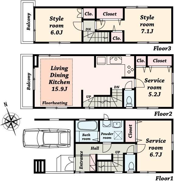 Floor plan. 42,800,000 yen, 2LDK+2S, Land area 70.1 sq m , Building area 99.67 sq m