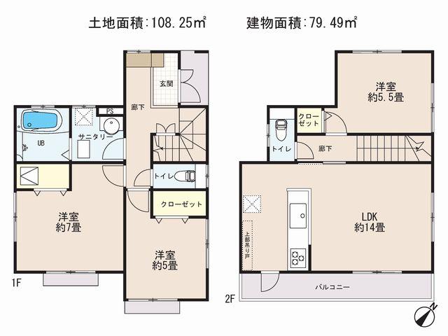 Floor plan. 35,800,000 yen, 3LDK, Land area 108.25 sq m , Building area 79.49 sq m total living room with lighting Spending will be restrained at the time of moving