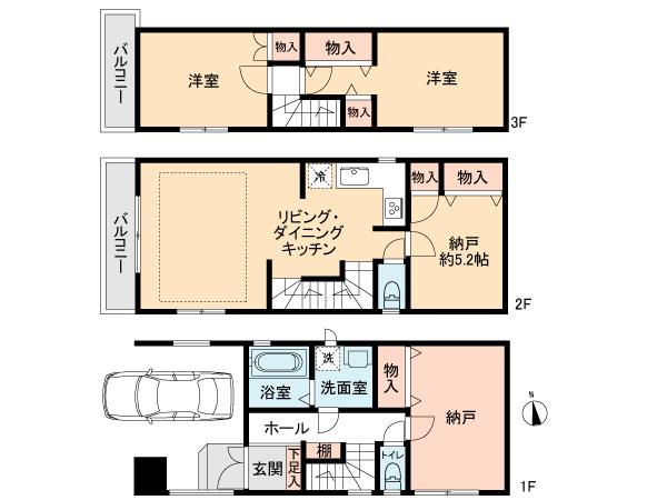 Floor plan. (B Building), Price 42,800,000 yen, 4LDK, Land area 70.1 sq m , Building area 99.67 sq m