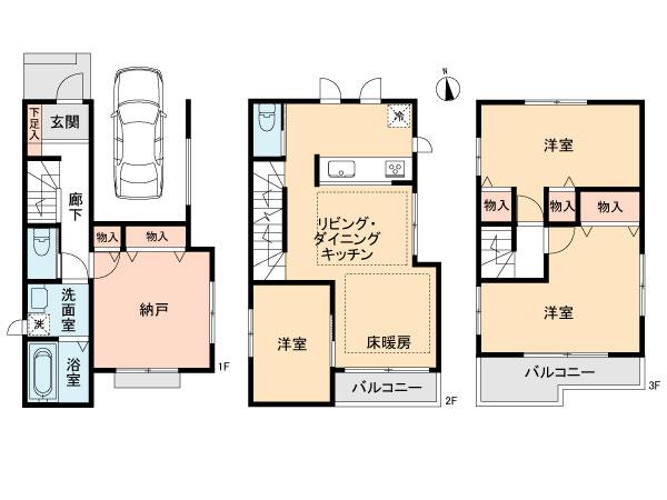 Floor plan. (C Building), Price 40,800,000 yen, 4LDK, Land area 70.34 sq m , Building area 99.15 sq m