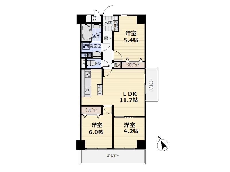 Floor plan. 3LDK, Price 27,900,000 yen, Footprint 60.5 sq m , Balcony area 11.02 sq m