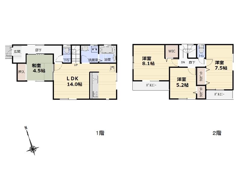 Floor plan. (Building 2), Price 40,800,000 yen, 4LDK, Land area 98.05 sq m , Building area 94.39 sq m