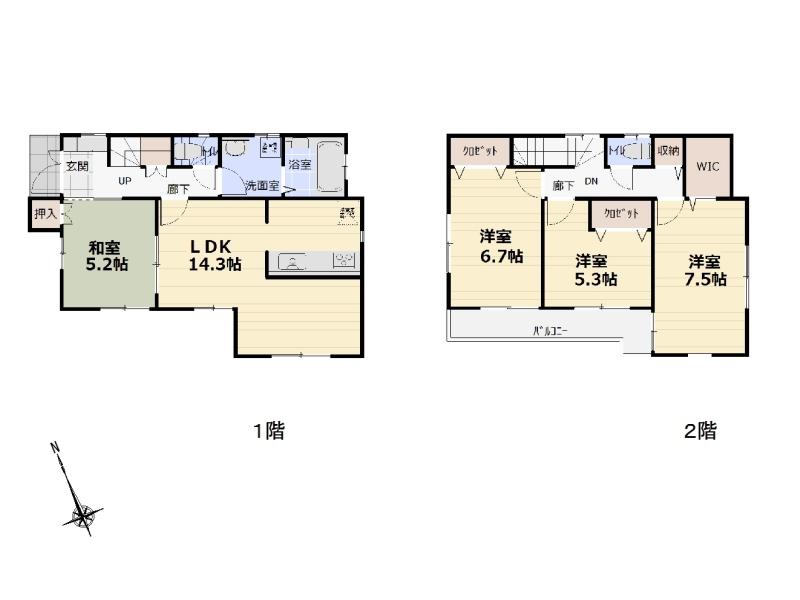 Floor plan. (1 Building), Price 39,800,000 yen, 4LDK, Land area 96.58 sq m , Building area 94.39 sq m