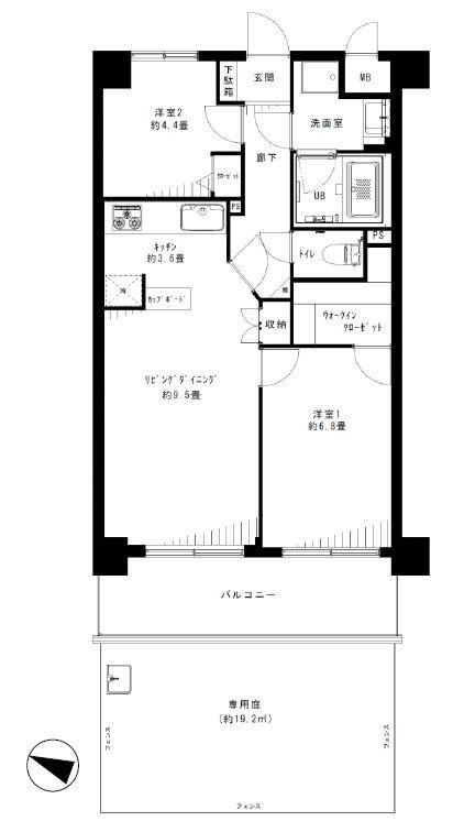 Floor plan. 2LDK, Price 25,800,000 yen, Occupied area 58.11 sq m , Balcony area 8.7 sq m easy-to-use 2LDK