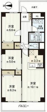 Floor plan. 3LDK, Price 28.8 million yen, Footprint 72 sq m , Balcony area 8 sq m