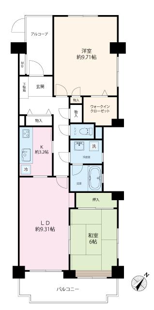 Floor plan. 2LDK, Price 24,800,000 yen, Occupied area 73.06 sq m , Balcony area 8.88 sq m