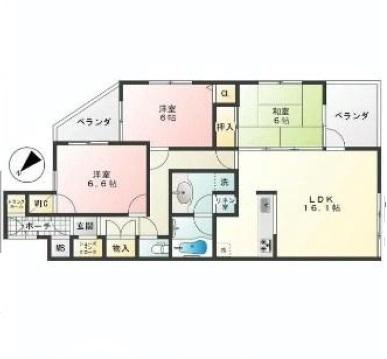 Floor plan. 3LDK, Price 34,200,000 yen, Occupied area 76.17 sq m , Balcony area 2.57 sq m