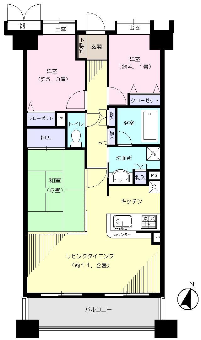 Floor plan. 3LDK, Price 29,800,000 yen, Occupied area 68.32 sq m , Balcony area 9.15 sq m