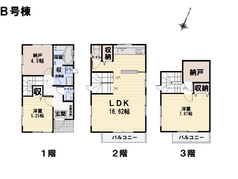 Floor plan. (B Building), Price 41,800,000 yen, 2LDK+2S, Land area 75.47 sq m , Building area 88.38 sq m
