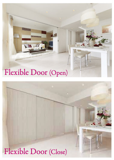 Interior.  [Flexible door that you can use the space versatile] living ・ The Western-style partition that is adjacent to the dining, Adopt a flexible door. If fully open, It can be used as a large space train of, It can be used as a private dining room If you close. To changes in the occasional usability and life stages, It was made to respond flexibly to possible space.